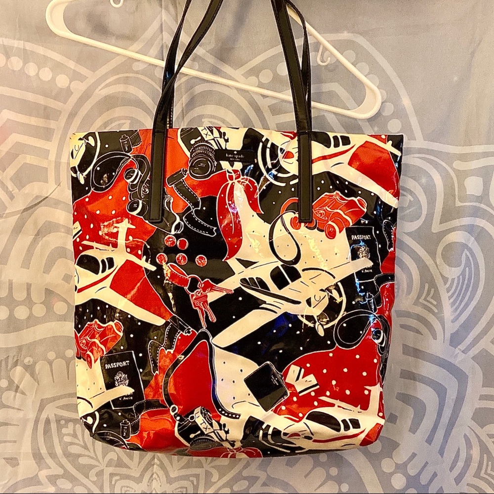 Kate Spade Red and Black Graphic Tote Bag